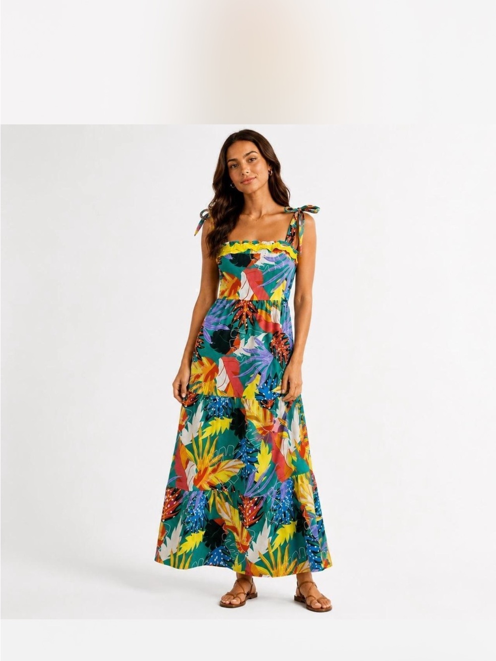 Umgee Tropical Multi-Color Tie-Shoulder Maxi Dress